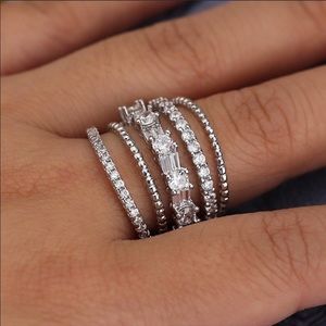 NEW 925 Sterling Silver Diamond Multi Band Ring